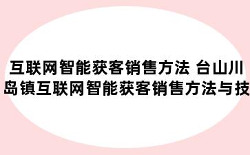 互联网智能获客销售方法 台山川岛镇互联网智能获客销售方法与技巧
